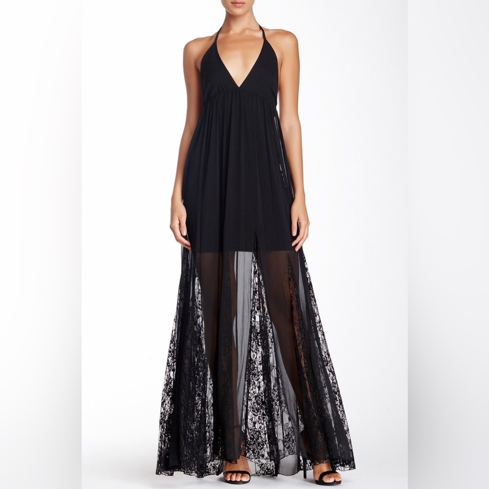 NWT Alice + Olivia Halterneck Lace Trimmed Crepe Maxi Dress US6/Small